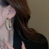 High-End Silver Hollow Mesh Oval Needle Earrings - European & American Simple Geometric Design for Women