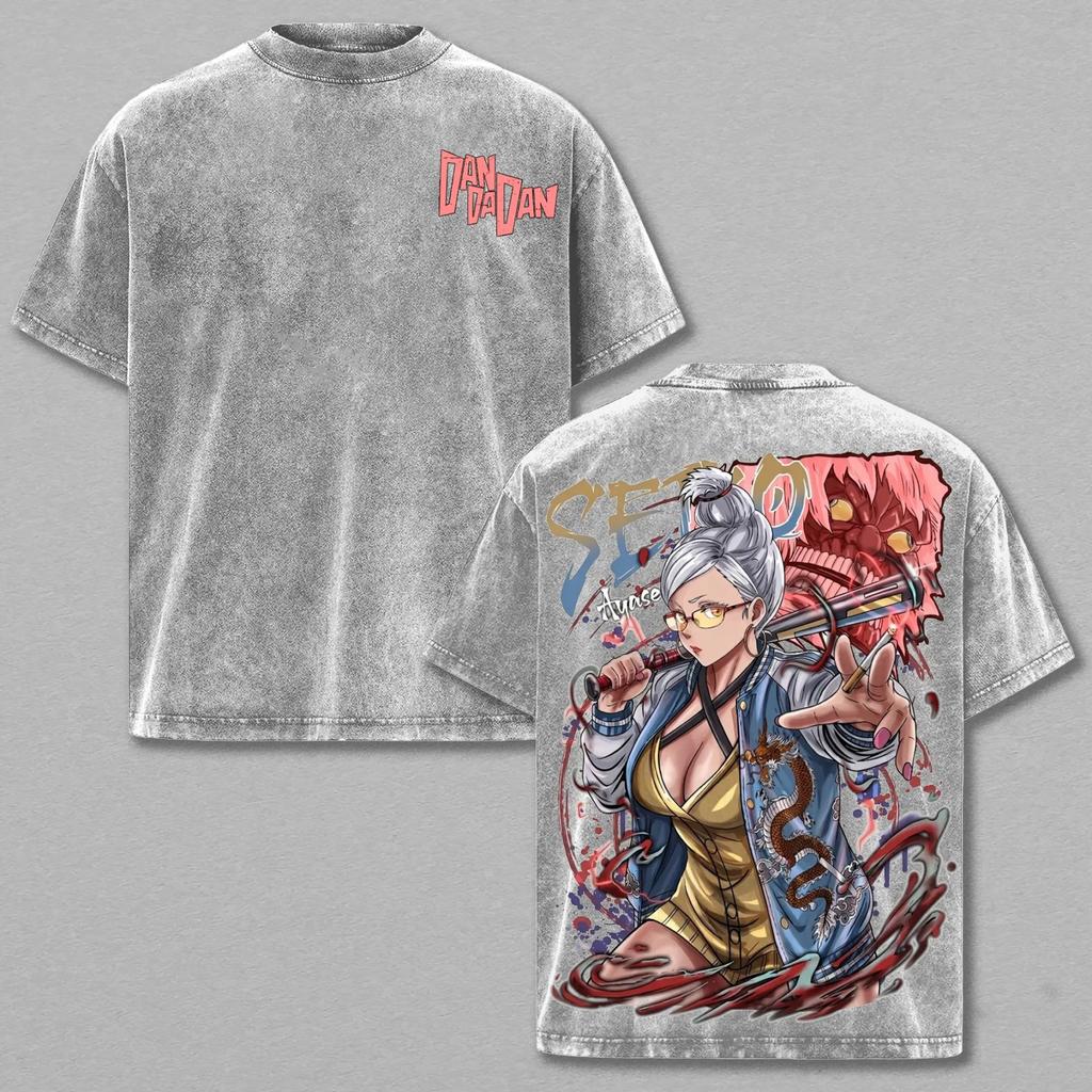 DANDADAN Ayase Hoshiko T-shirt Men Clothing Anime Printed Harajuku Vintage Washed T Shirt Summer Oversized Cotton Tees Clothes