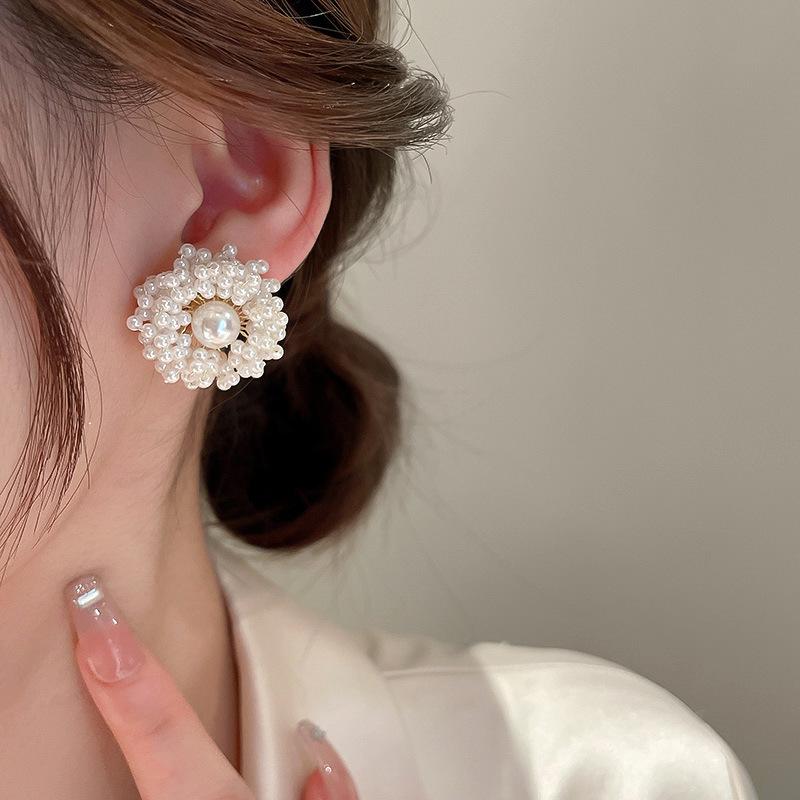 Real Gold Plated 925 Silver Needle Earrings, Natural Freshwater Pearl Flower Drop Earring, Elegant Floral Dangle Stud Earrings For Women Wedding Party