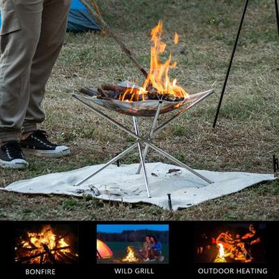 Folding Firepit with Stainless Steel Grill Mesh Easy Setup Collapsible Outdoor Camping Picnic BBQ Grill Wood Burning Charcoal with Carrying Bag