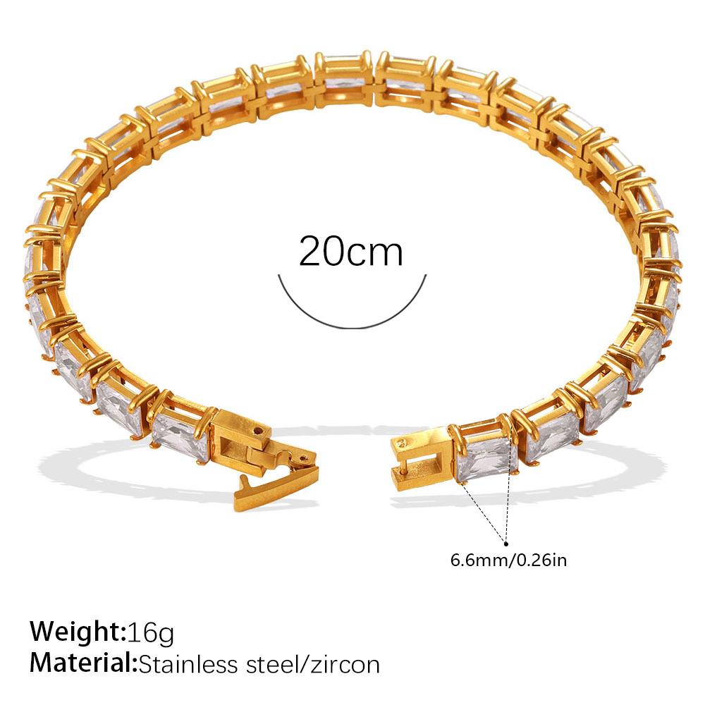 Retro light luxury inlaid with colored square zircon full zirconium bracelet stainless steel fashion high-end tennis chain bracelet
