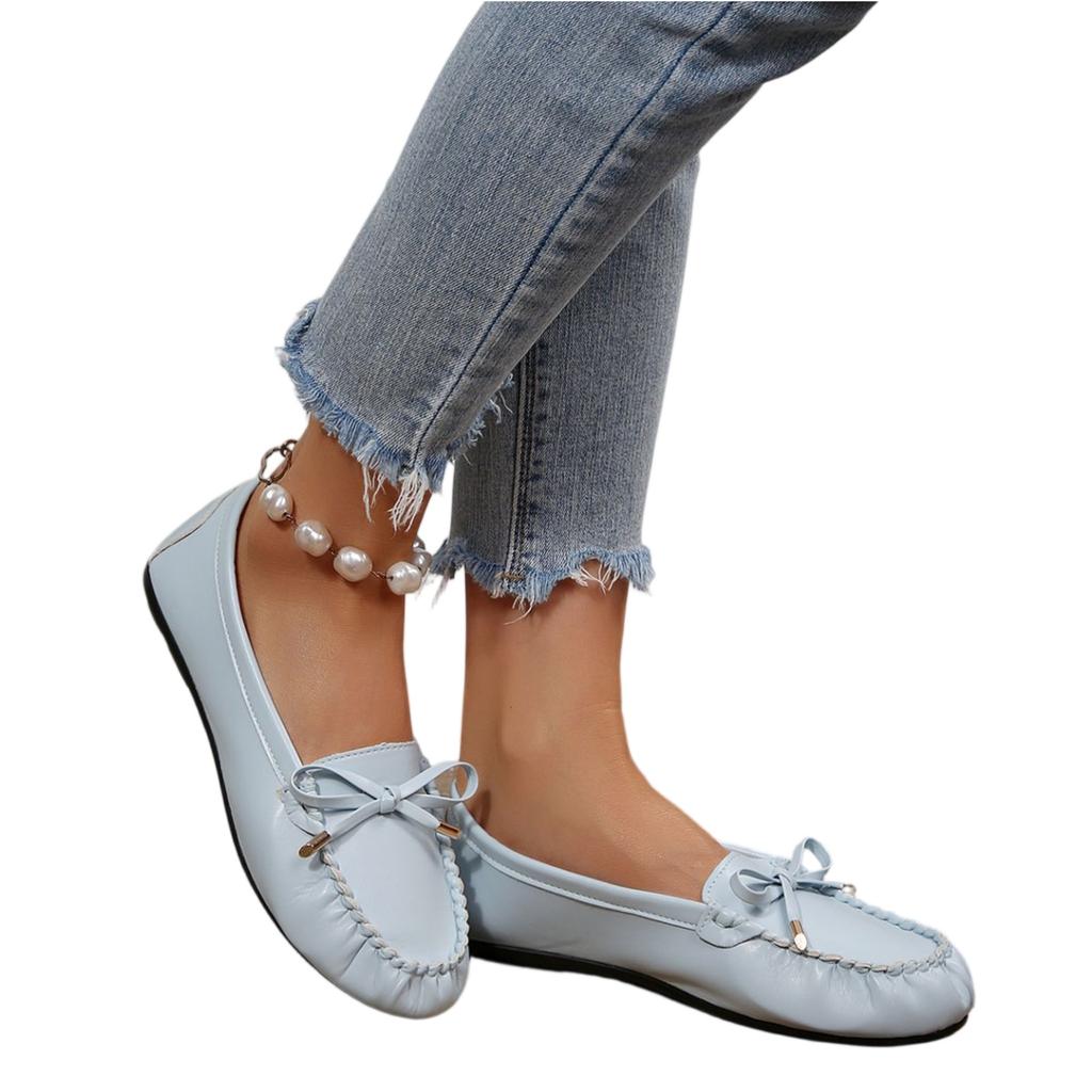 Women’s Soft Sole Flat Moccasin Loafers Slip-On Casual Comfort Shoes with Bow Detail for Everyday Wear