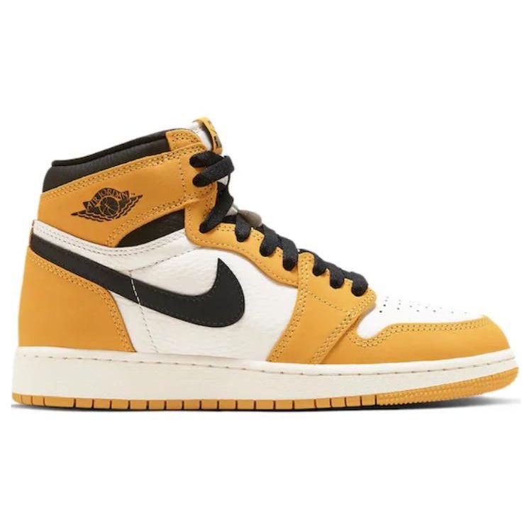 Air Jordan 1 Retro High OG GS Yellow Ochre Kids Sneakers Black Sail FD1437-701