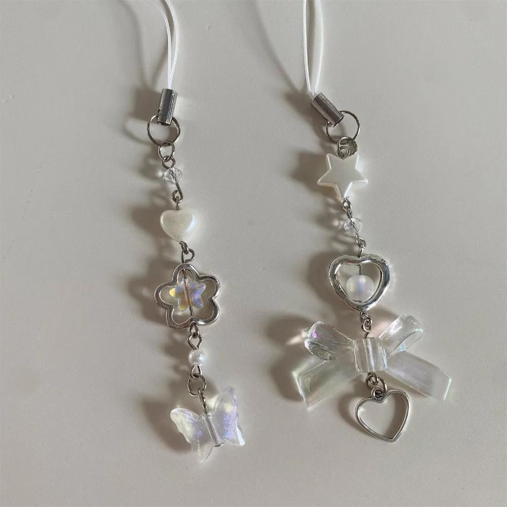 Trendy Alloy Flower Beaded Phone Chain Acrylic Beading Sparkling Phone Chain Bag Decoration Pendant
