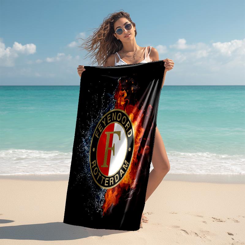 proof beach towel with Feyenoord Rotterdam logo pattern - soft,absorbent,quick-drying,machine washable - perfect for swimming,camping,bathing
