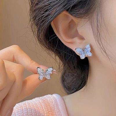 Crystal Butterfly Stud Earrings - Fairy Style, Sweet Niche Design, High-End Jewelry for Women