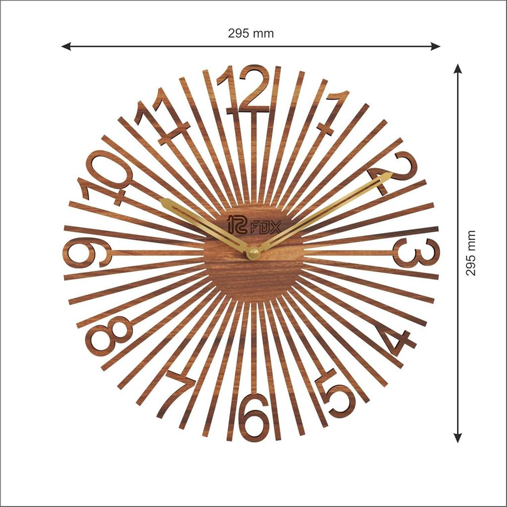 Star Design 12 Inch Handcrafted Stylish Elegant Analog Wooden Wall Clock for Living Room Hall Bedroom Office Gifting Asian Red Textured Wood