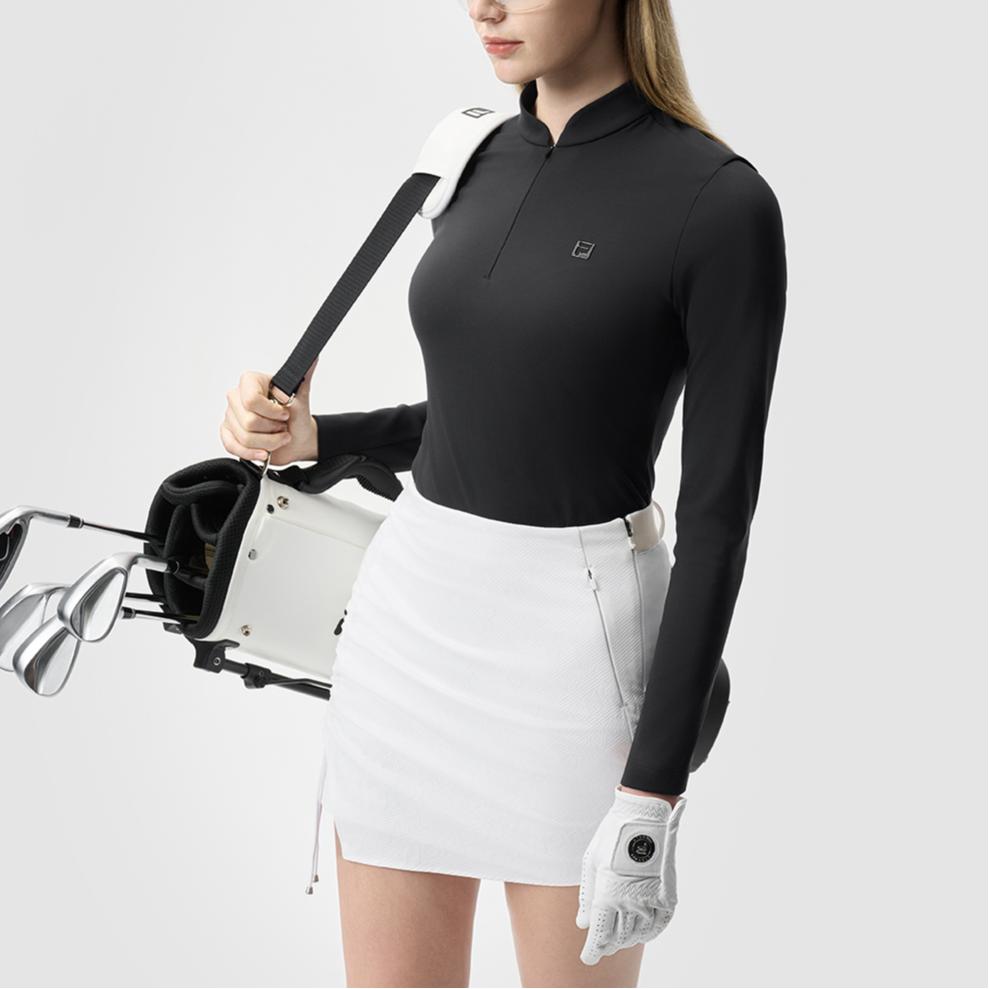 Fila Fitted Stand Collar Knitted Long Sleeve T-Shirt Women Tops Deep-Black A11W515218F-BK