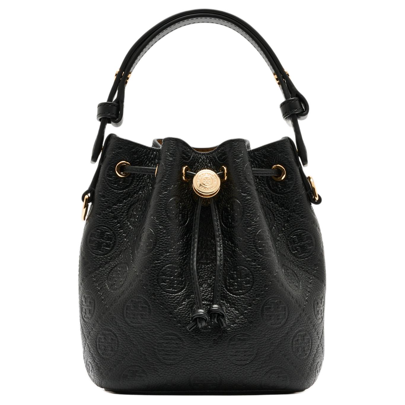 Tory Burch Women's Black T Monogram Embossed Pattern Leather Bucket Bag Bags 175526-001