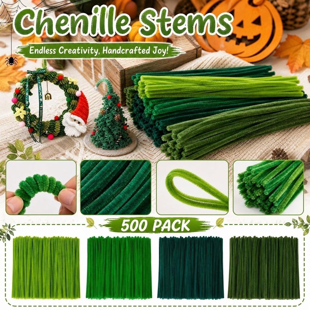 500er-Pack Pfeifenreiniger, mehrfarbige Stiele für Kunst und Handwerk, DIY-Dekorationen für Halloween, Herbst, Weihnachten und Feiertagsbasteln