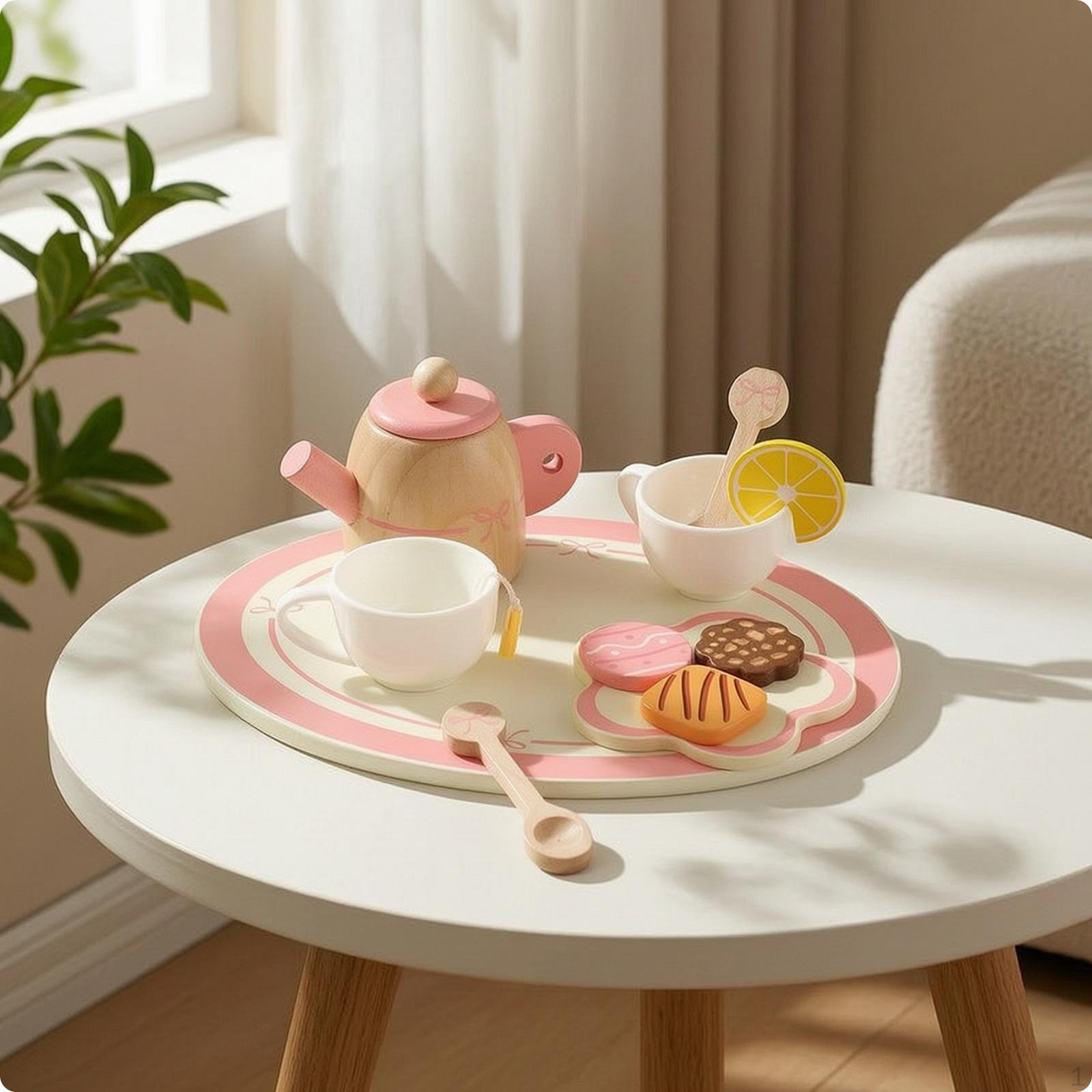 Tabletop Culinary Play Set Pretend Wooden Kitchen Playset Compact Cooking with Utensils for