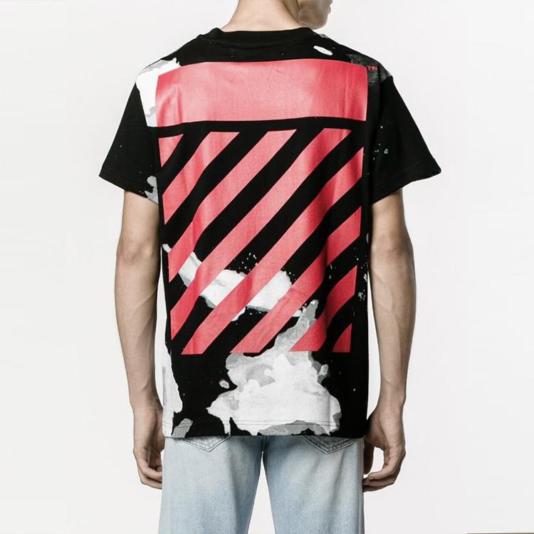 Off-White Splatter Paint Diagonal Striped Short Sleeve T-Shirt Men Tops Black OMAA002F161980239920