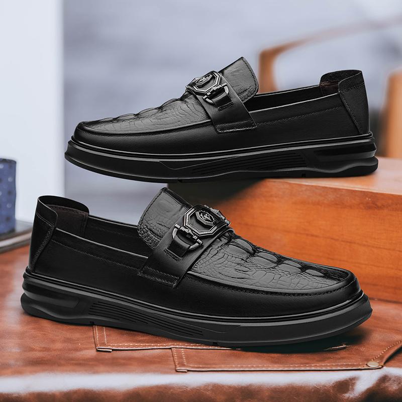Crocodile Pattern Genuine Leather Mens Shoes High Quality Casual Driving Shoes Luxury Brand Business Shoes Comfort Slip On Flats