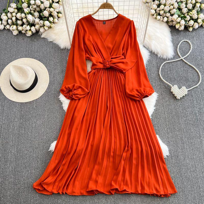 

Retro Lantern A- line Pleated Elegance Large Swing Dress Orange All yards