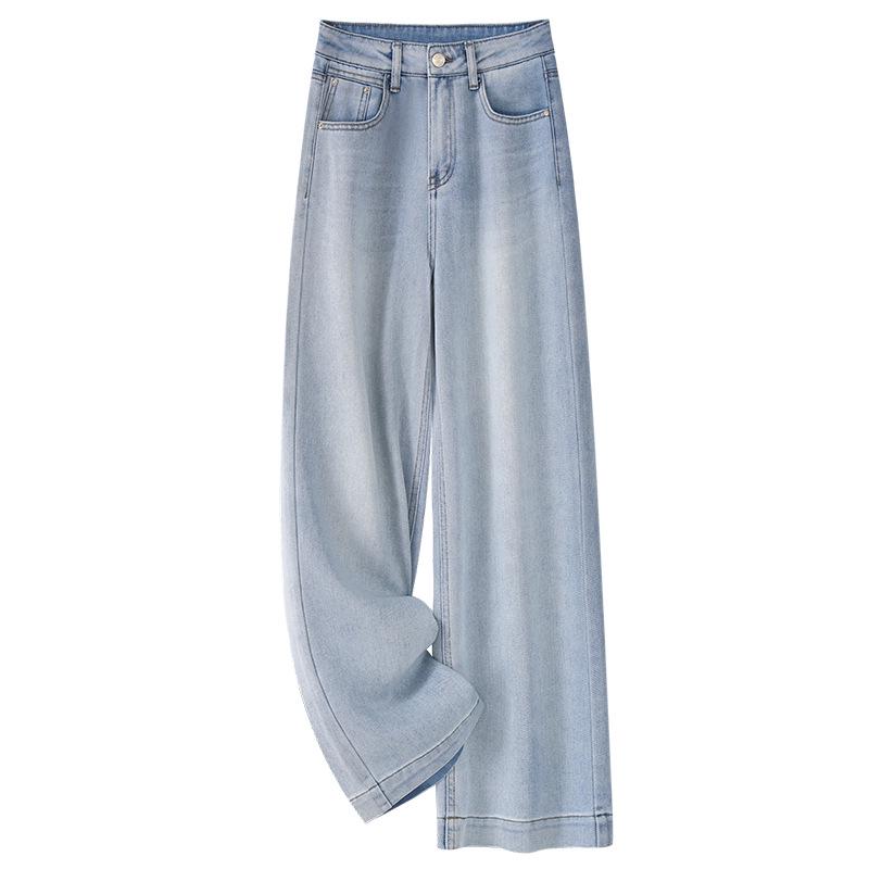 

2025 Women s Light Blue High Waist Loose Straight Thin Jeans S синий