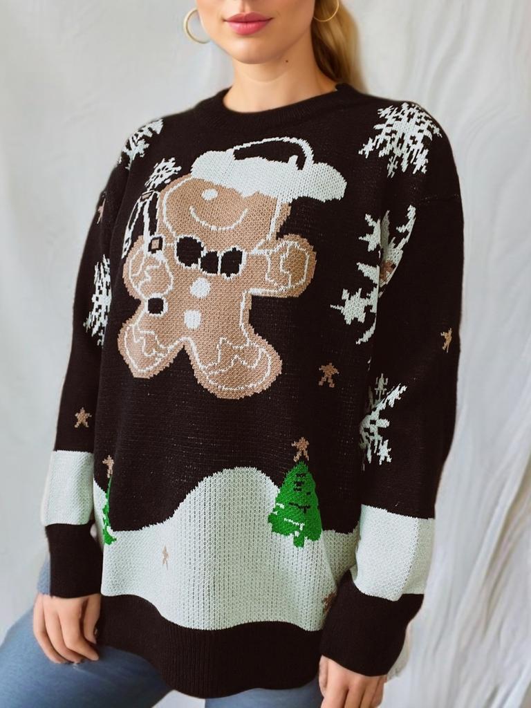 Christmas main picture cute snowman pattern round neck long sleeved knitted pullover sweater New Year sweater 3549 EMA