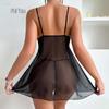 Lace Spaghetti Strap Mesh Nightgown - Sexy See-through Lingerie for Women