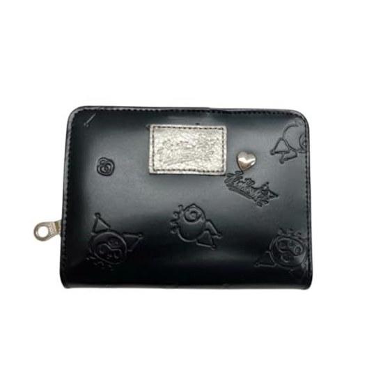Nadaya Sanrio Characters Kuromi Round Bi-Fold Wallet Genuine Leather Cowhide BLACK 12.5cm X 9.5cm 3cm 87130