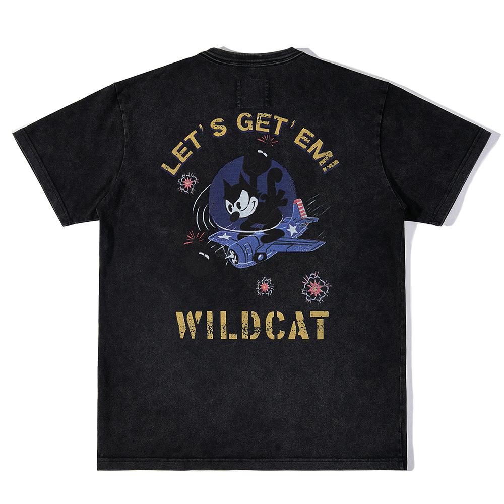 

American Military Workwear Cartoon Printed Retro Salt Stir Fry Retro Printed Short Sleeved Casual Tshirt for Unisex and Women Shir S