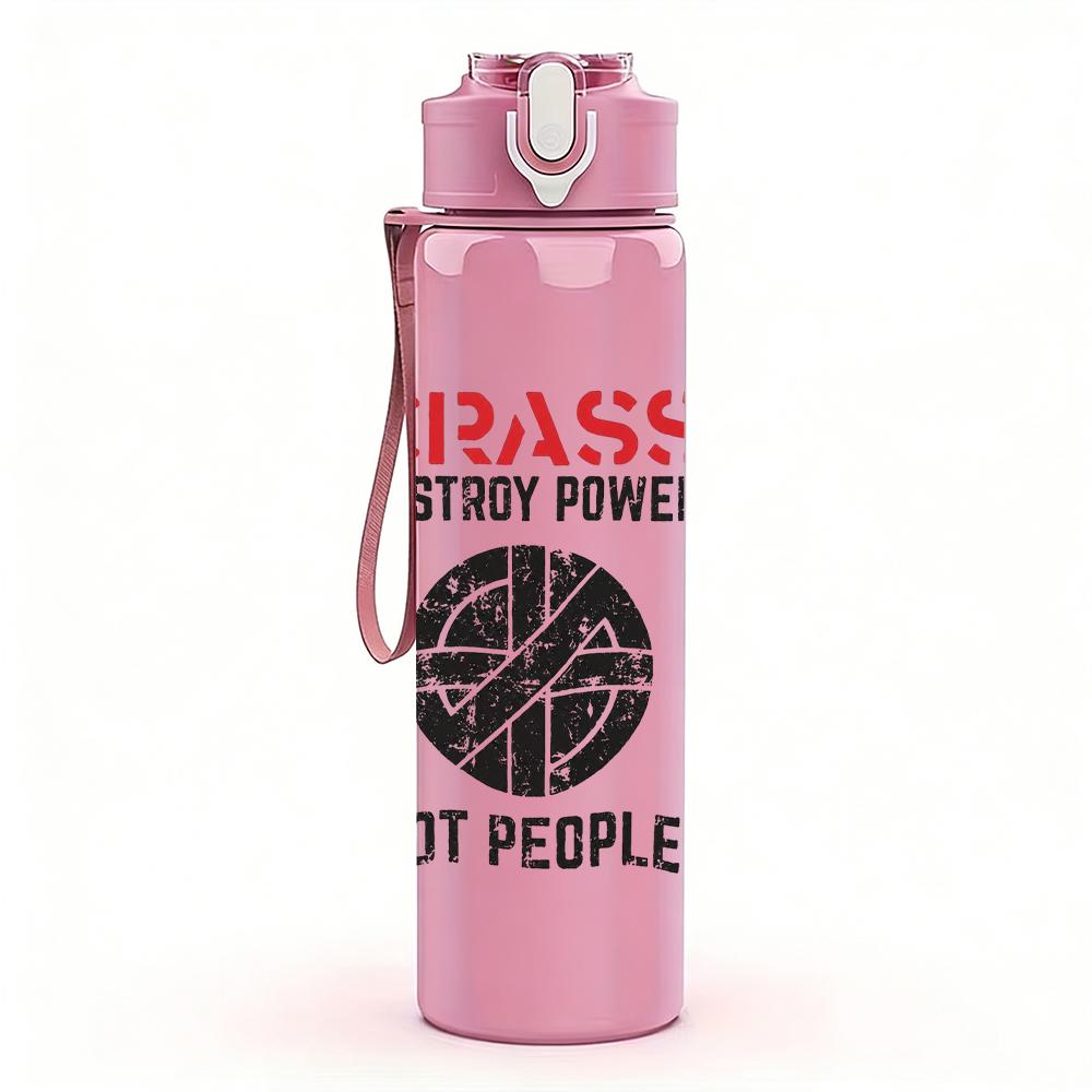 1PC Crass Black White Bold Text Print 750ml Colorful Plastic Sports Water Bottle Leakproof Pop Up Lid with Straw for Outdoor Work Home Use