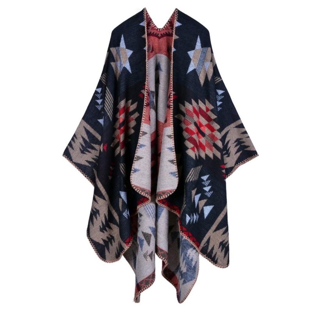 Sciarpa Autunnale e Invernale, Scialle da Viaggio Versatile a Quadri da Donna, Mantello Spaccato Spesso Etnico in Imitazione Cashmere