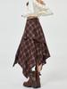 Women's Retro Plaid Woolen Skirt - Irregular Slimming Design for Autumn/Winter