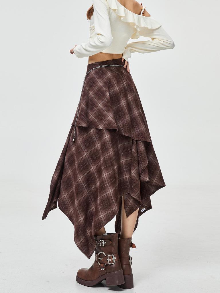 Women's Retro Plaid Woolen Skirt - Irregular Slimming Design for Autumn/Winter