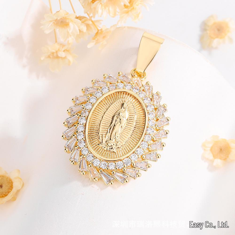 Retro Virgin Mary Zirconia Gold-plated Pendant
