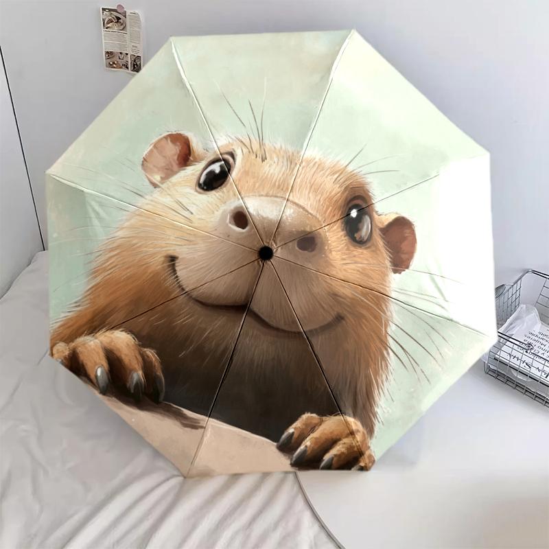 Capybara Pattern, Automatic Folding Umbrella, Portable and Foldable Design, 8 Ribs, a Christmas or Birthday Gift.