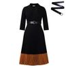 LYRIA Fashion Full Sleeve Notched Neck Solid High Waist Belt Dress Women Autumn Office Lady Pleated Long Africa Midi Dresses 5XL