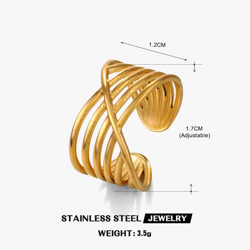 Stainless Steel Line Open Rings for Women Trendy Simple Geometric Adjustable Personality Finger Ring Wedding Party Zircon Gifts