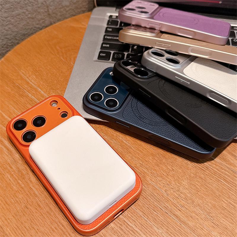Magnetic Leather Texture iPhone 17 Pro Max Case, Compatible with Models 13-16, Cross-Border Design