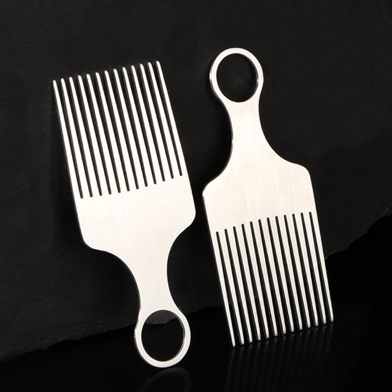 Travel Aluminum Comb with Embedded Finger Rings Hangable Wide Spaced Teeth Easy Detangling Men Grooming Essential