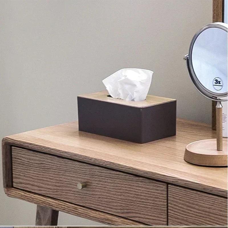 Bamboo Cover Tissue Box with Solid Wood Storage Box Home Table Decoration Organizer  tissue box holder  car tissue holder