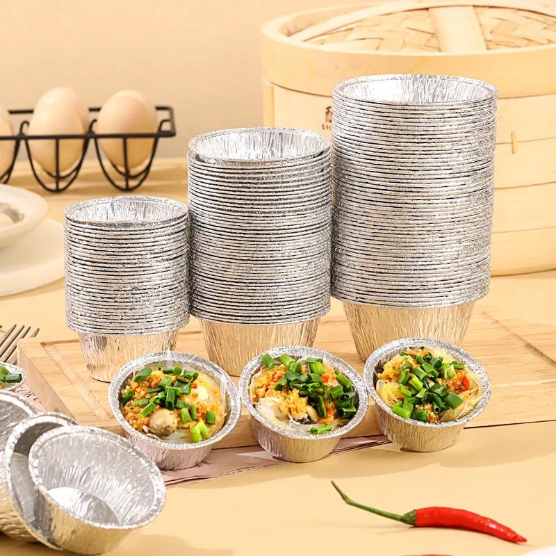 100pcs Reusable Aluminum Foil Baking Cups Egg Tart Pan Cupcake Case Tar Cake Mold Bakewares with Tin Barbecue Seasoning