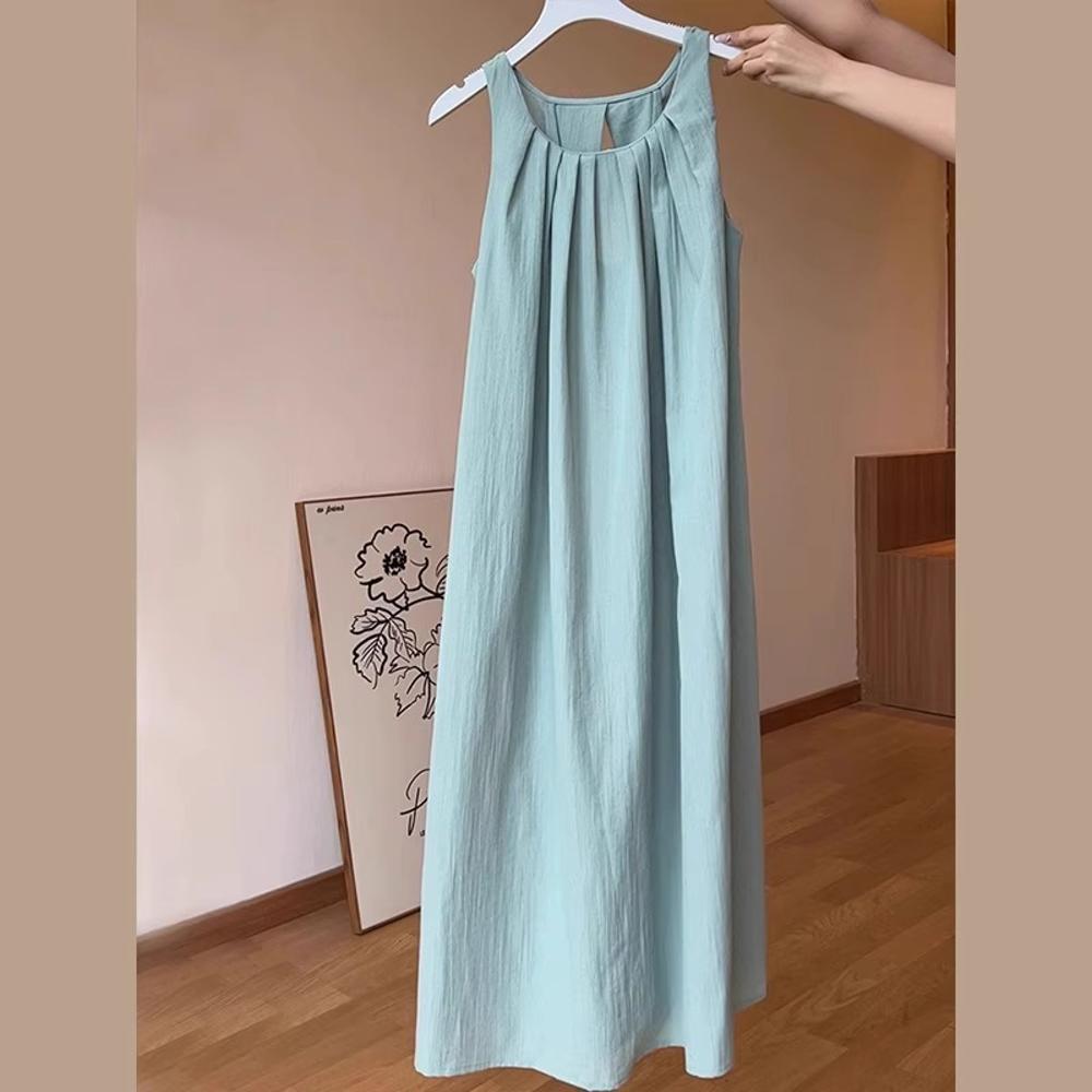 Backless halterneck suspender A-line long skirt sleeveless vest dress women's summer new casual midi length