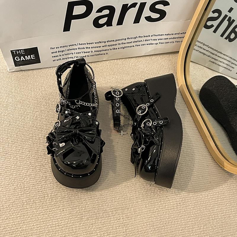 

Панк Y2K Милая Крутая Девушка Ти Бот Туфли-лодочки с круглым носком Женская Мода Балетки Высокий каблук Весна Лето Новое поступление 39 чёрный