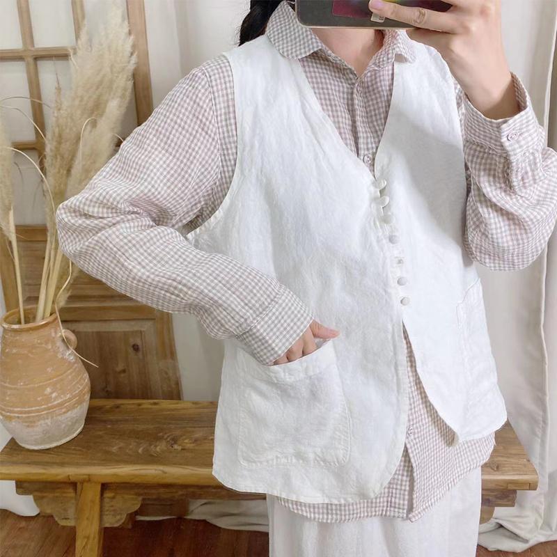 

Johnature, летние винтажные универсальные жилеты без рукавов, повседневные однотонные кардиганы с карманами и пуговицами, женские жилеты, топы One Size белый