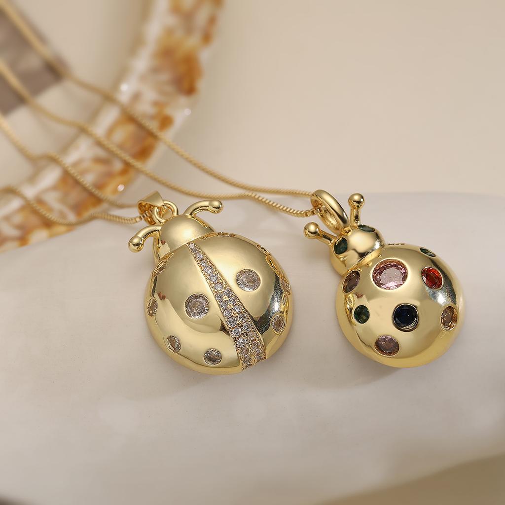 One piece gold delicate ladybug pendant necklace for women cubic zirconia copper jewelry gift
