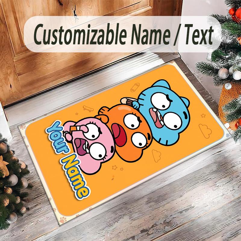 Personalized Crystal Velvet Carpet Custom Name Text,Amazing World of Gumball Anti Slip Area Rug For Home Decoration