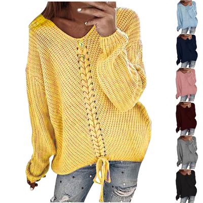 Women's Sweater Casual Long Sleeve V Neck Solid Loose Chunky Knit Pullover Tops