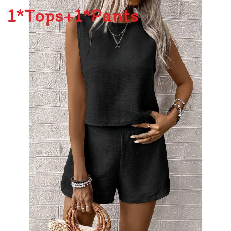 Casual Women Sleeveless Outfit Set With Button Detailing For Spring
