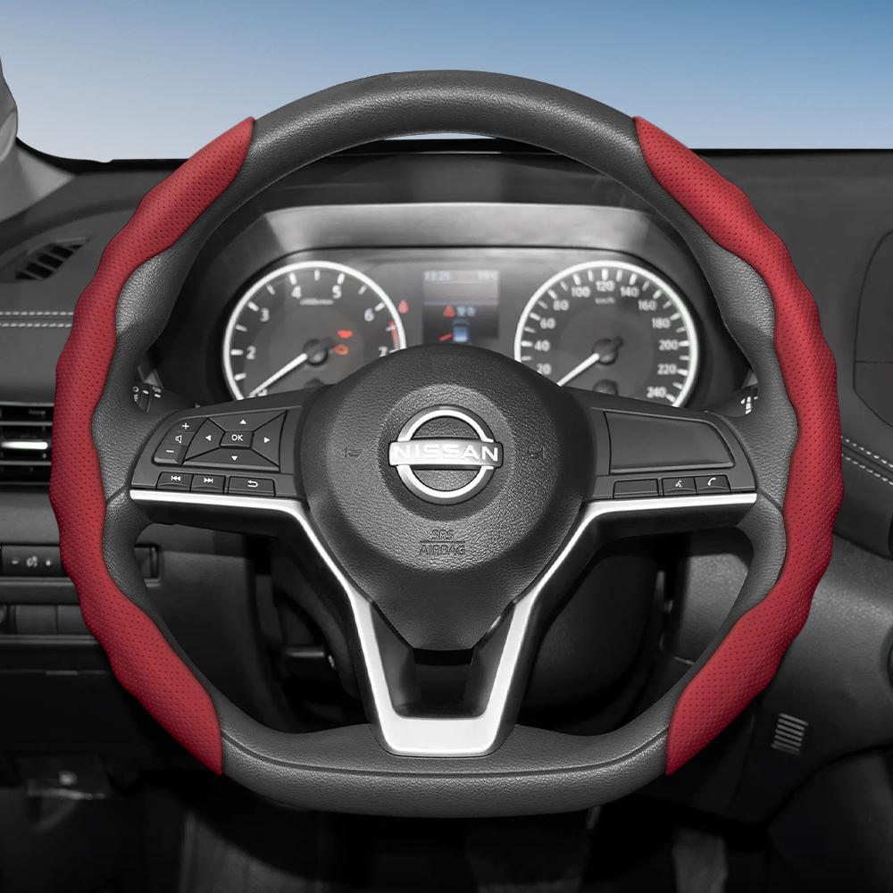Suitable for Nissan Steering Wheel Cover with Wavy Sports Design, Breathable Leather, Segmented Anti-Slip, Sweat-Absorbing Protective Cover