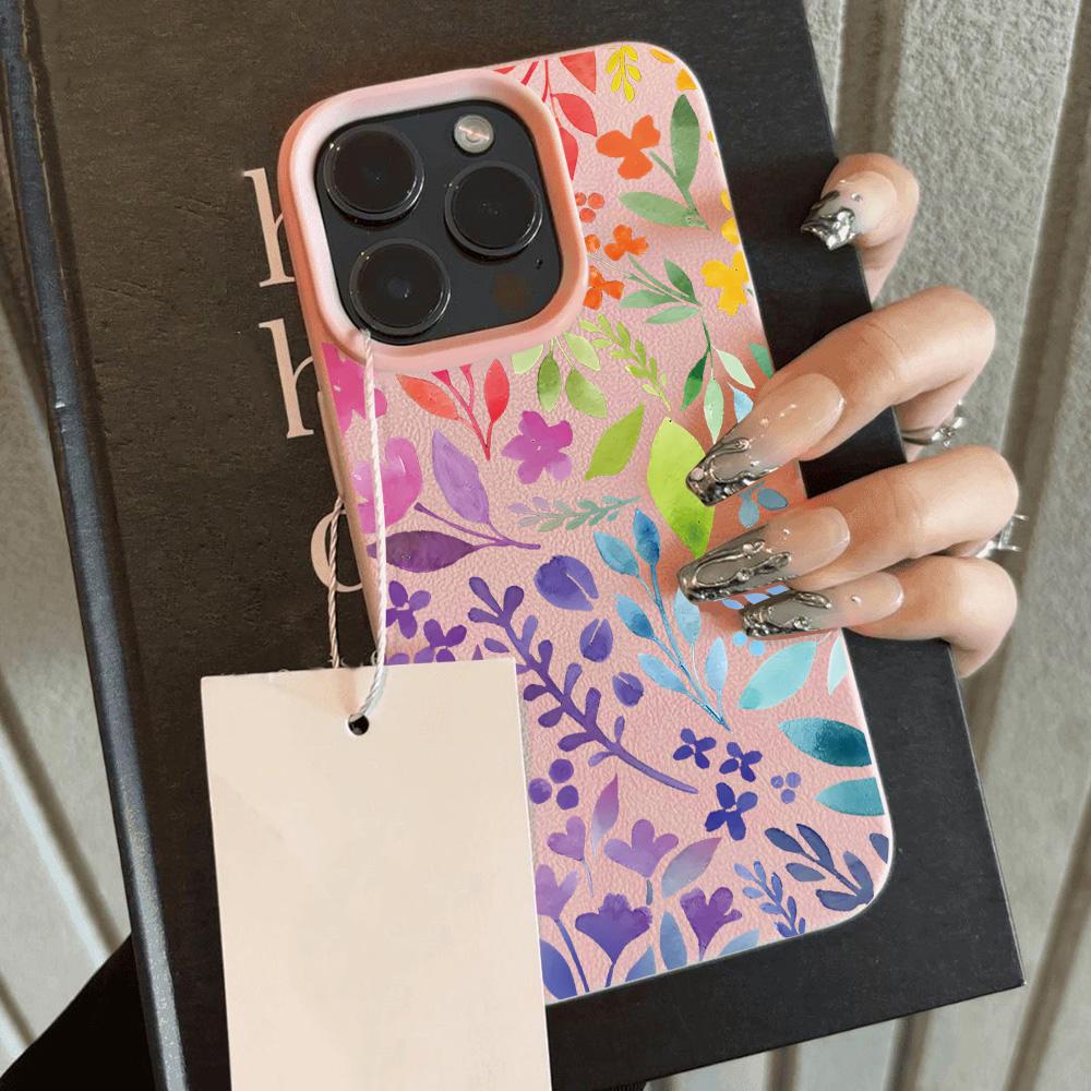 Dreamy Cool Flower Lily Luxury Lichee Leather Pattern Phone Case For iPhone 17 16e 16 15 14 13 12 11 Air Pro Max Plus X XR XSMax