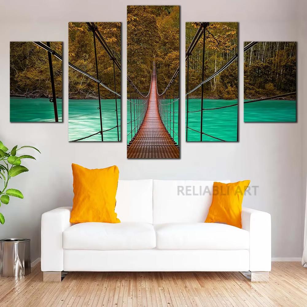 Beautiful Bali Ocean Sea Blue Tropical Palm Tree Canvas Painting Beach Clouds Posters 5 Piece Wall Art for Living Room Decor