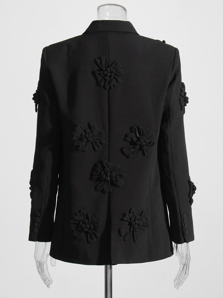 2026 Spring Women's Suit: Double-Breasted with 3D Flower Details – European & American Style