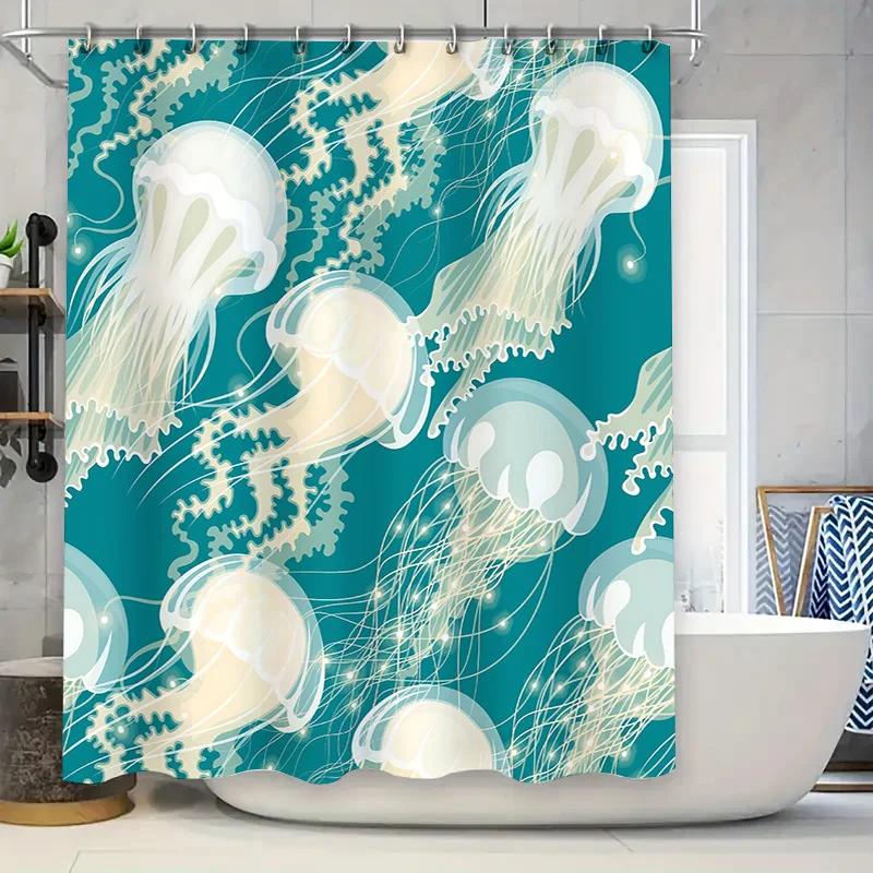 

Elegant Jellyfish Pattern Shower Curtain For Modern Bathroom Decor Creative And Artistic Design Waterproof And Durable Easyclean W60H190(CM)-1 Pcs