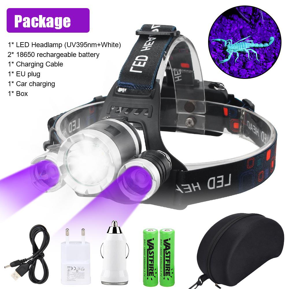 395nm UV Headlight Scorpion Catcher Red/Green Head Torch 4-Mode Waterproof Flash Head Lamp for Outdoor Camping Hunting Fishing
