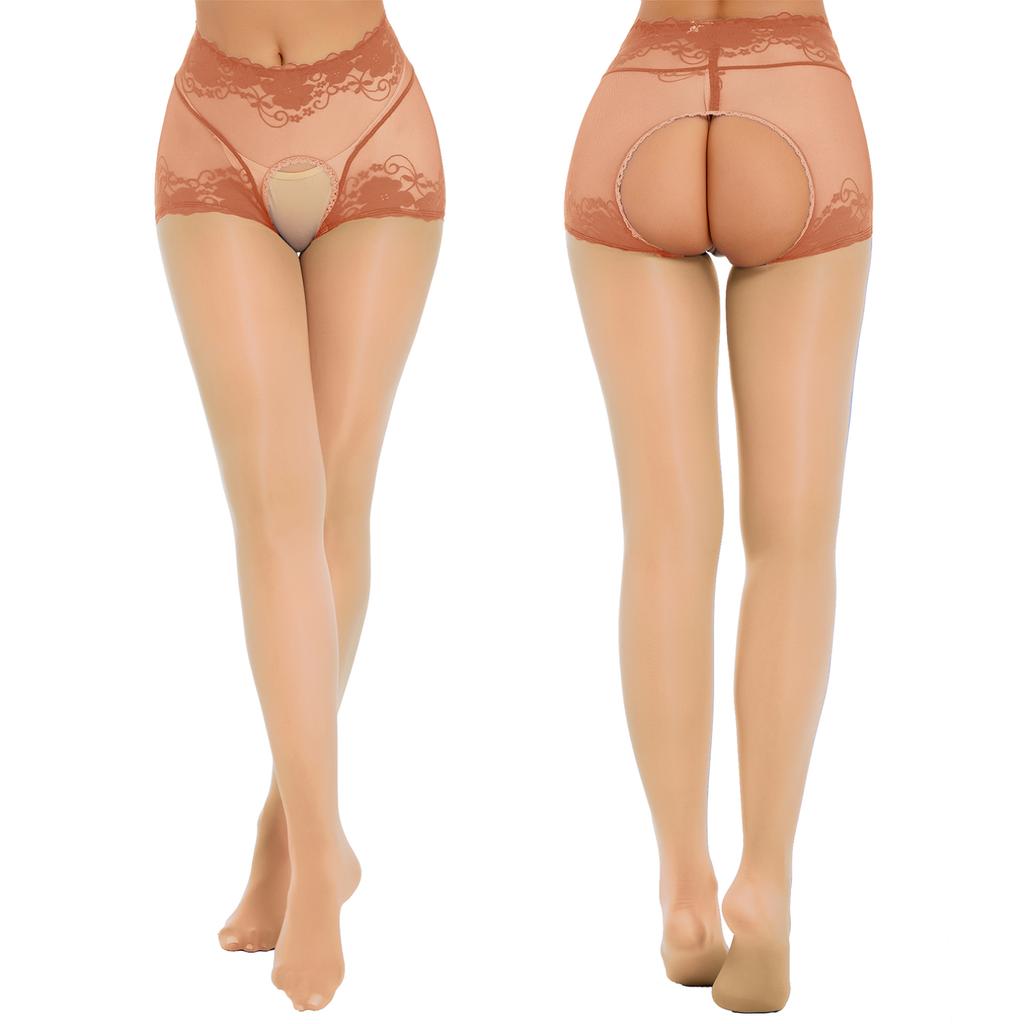 Dámské punčochy s otevřeným rozkrokem, průhledné, květinově krajkové, patchworkové punčochy, legíny