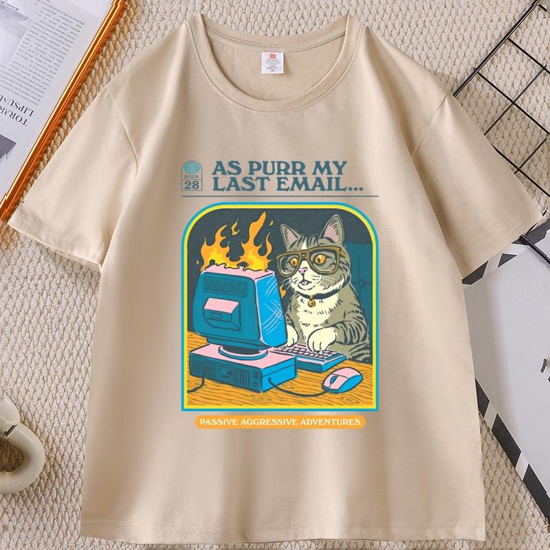 Funny Cat Work Graphic Tshirts Casual Cotton Short Sleeve Round Neck T Shirt Streetwear Unisex Women Summer Comfortable Tees